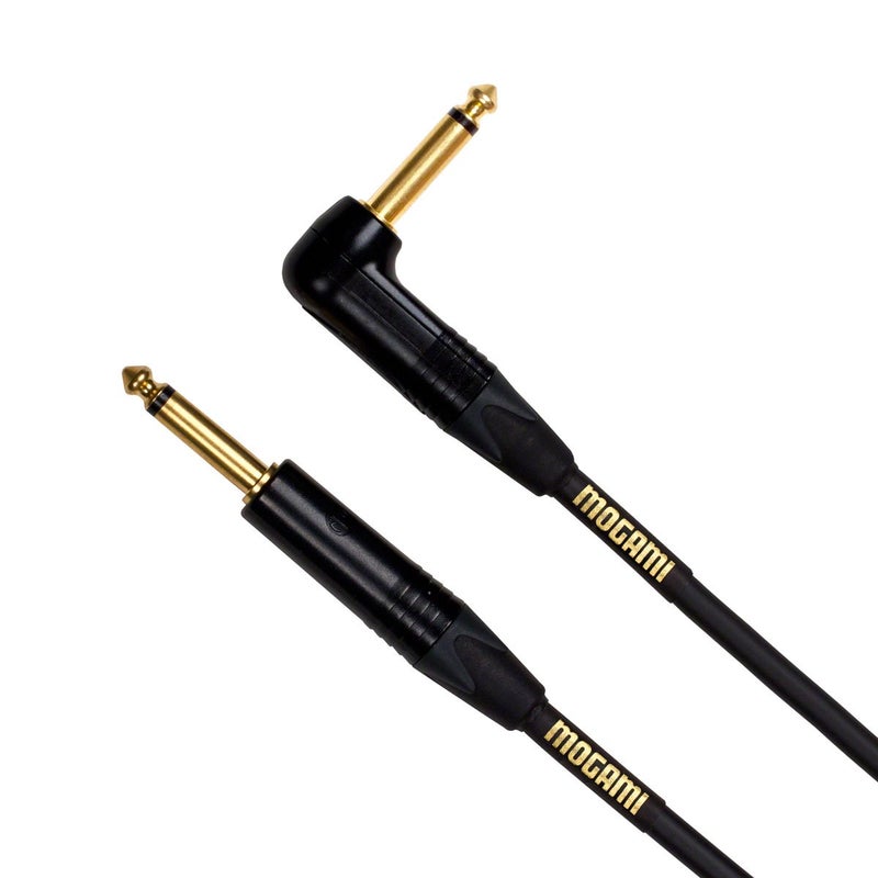 Mogami Gold Instrument 25R Guitar Instrument Cable, Straight 1/4" to R/A Male Plugs, Gold Contacts, 25 Foot, Guitar Cable with OFC Core, Anti-Noise Shielding, Pro Audio Quality